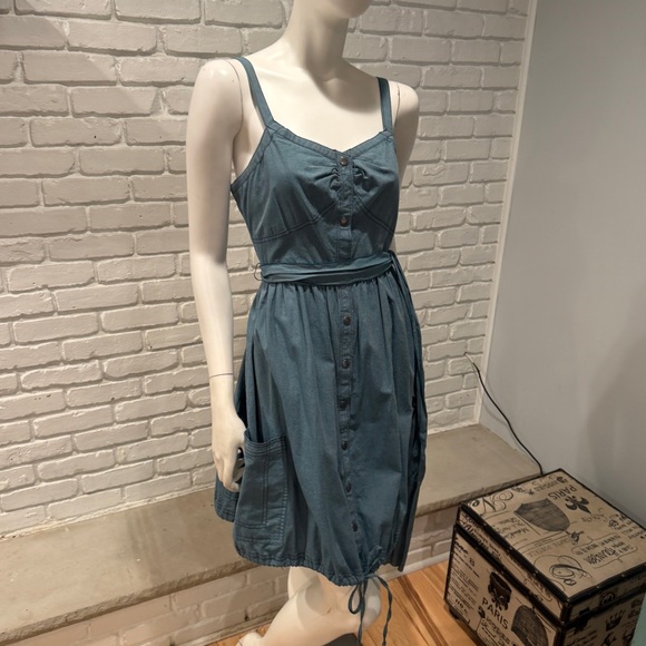 ZAC POSEN for Target Teal Button Front Dress Boho Chic Cinched Waist Pocket NWOT - Picture 13 of 14